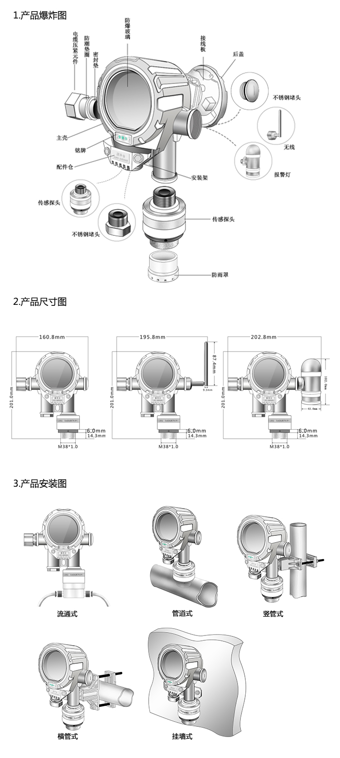 機(jī)氣貓固定安裝式1-2-二氯丙烷濃度報(bào)警器型網(wǎng)絡(luò)版尺寸與安裝圖